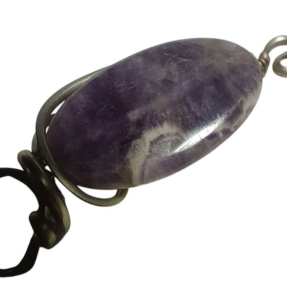 Handmade 1.75" Amethyst Wire Wrapped Pendant With Yellow Accent Bead - Picture 6 of 7